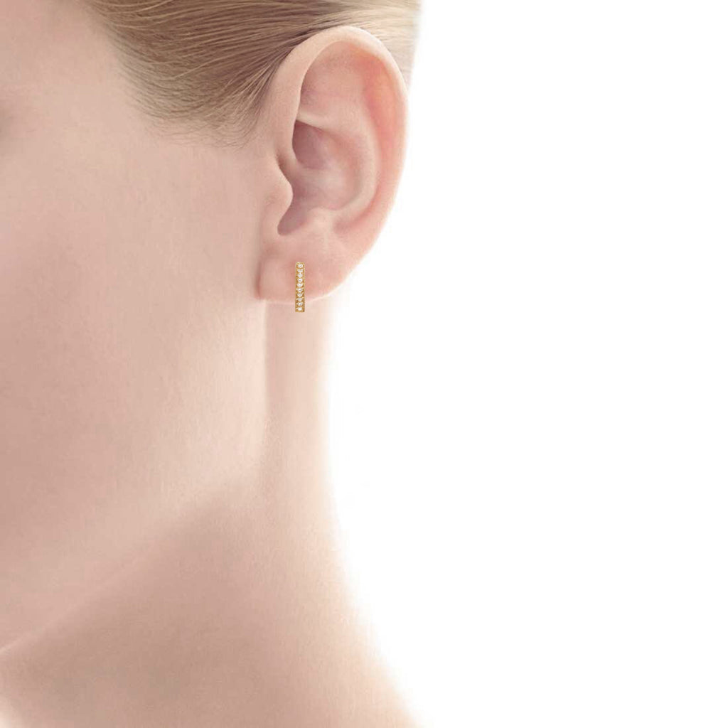 14K Gold Medium Diamond Pave Bar Stud Earrings ME2157