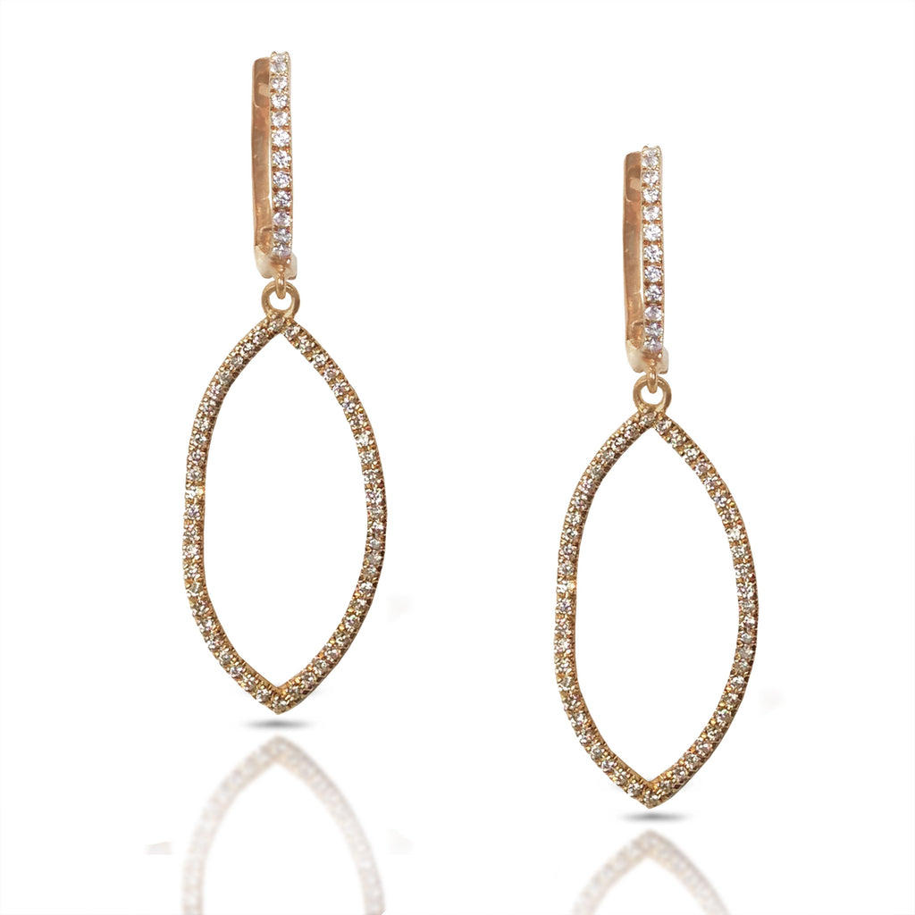 14K Leaf Diamond Dangle Hoop Earrings ME21642