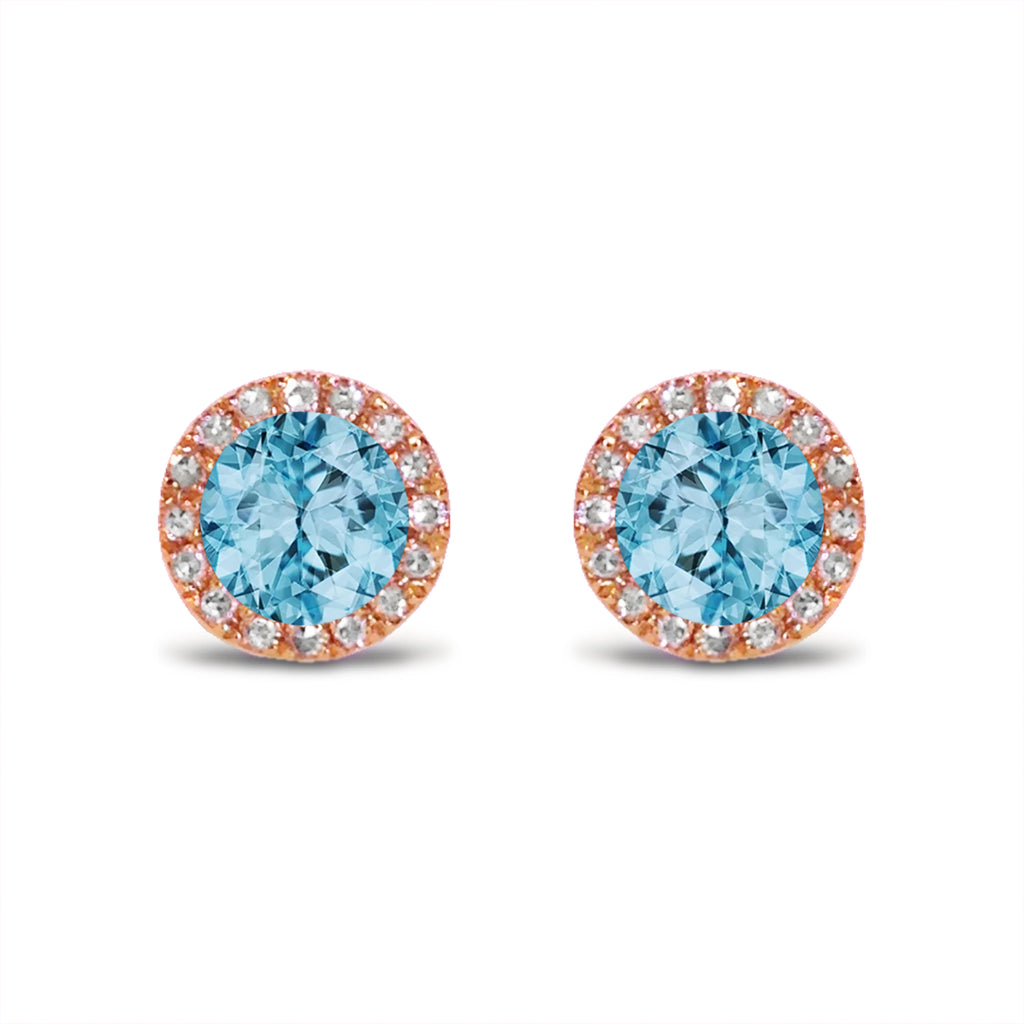 14K Gold Diamond Halo Blue Topaz Stud Earring ME22501BT
