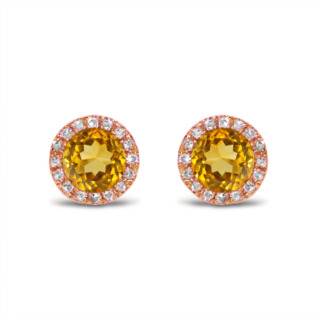 14K Gold Diamond Halo Citrine Stud Earring ME22501CT