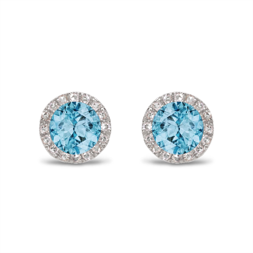 14K Gold Diamond Halo Blue Topaz Stud Earring ME22501BT