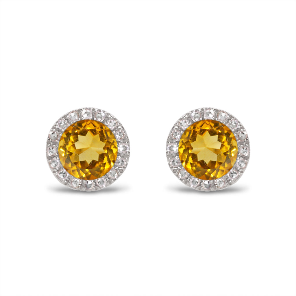 14K Gold Diamond Halo Citrine Stud Earring ME22501CT
