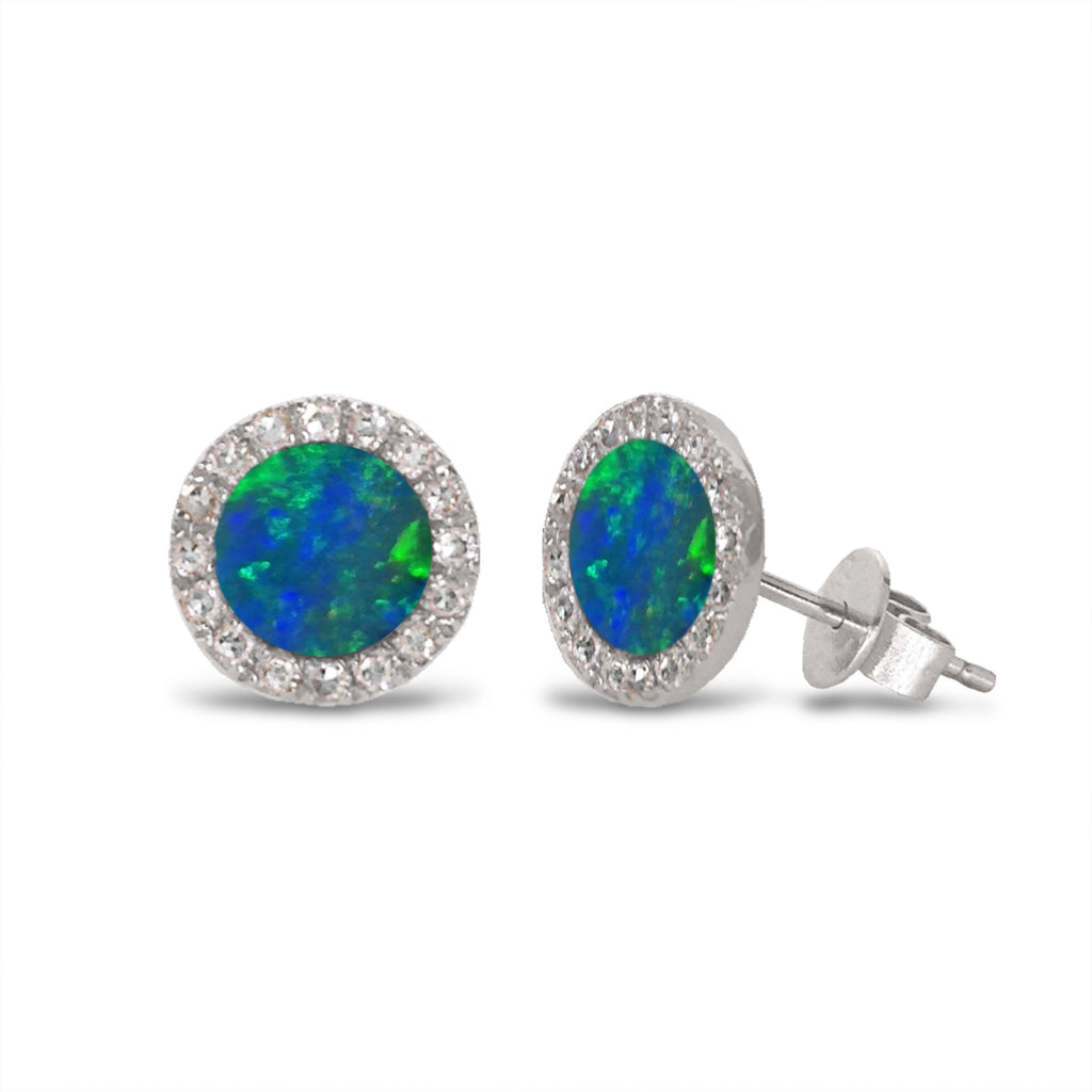14K Gold Diamond Halo Opal Stud Earring ME22501OP