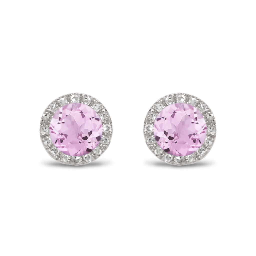 14K Gold Diamond Halo Pink Amethyst Stud Earring ME22501AM