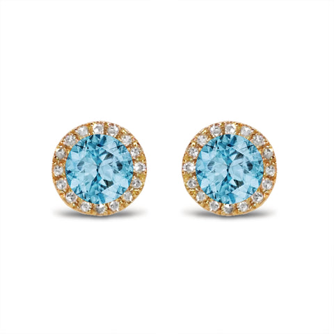 14k gold cushion octagon london blue topaz diamond stud earrings ME2315