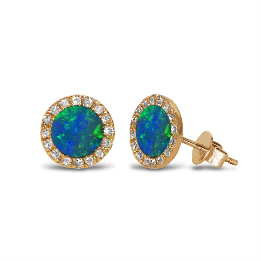 14K Gold Diamond Halo Opal Stud Earring ME22501OP