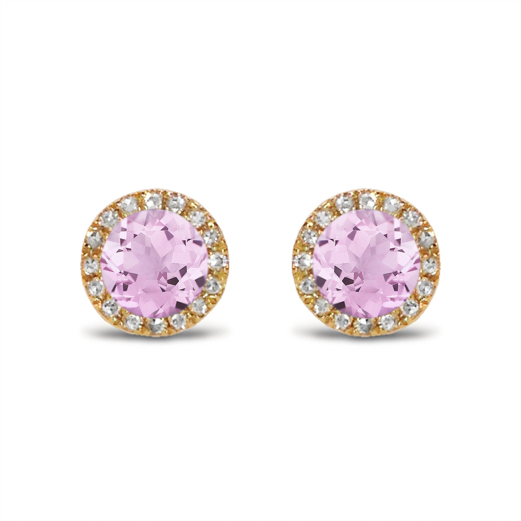 14K Gold Diamond Halo Pink Amethyst Stud Earring ME22501AM