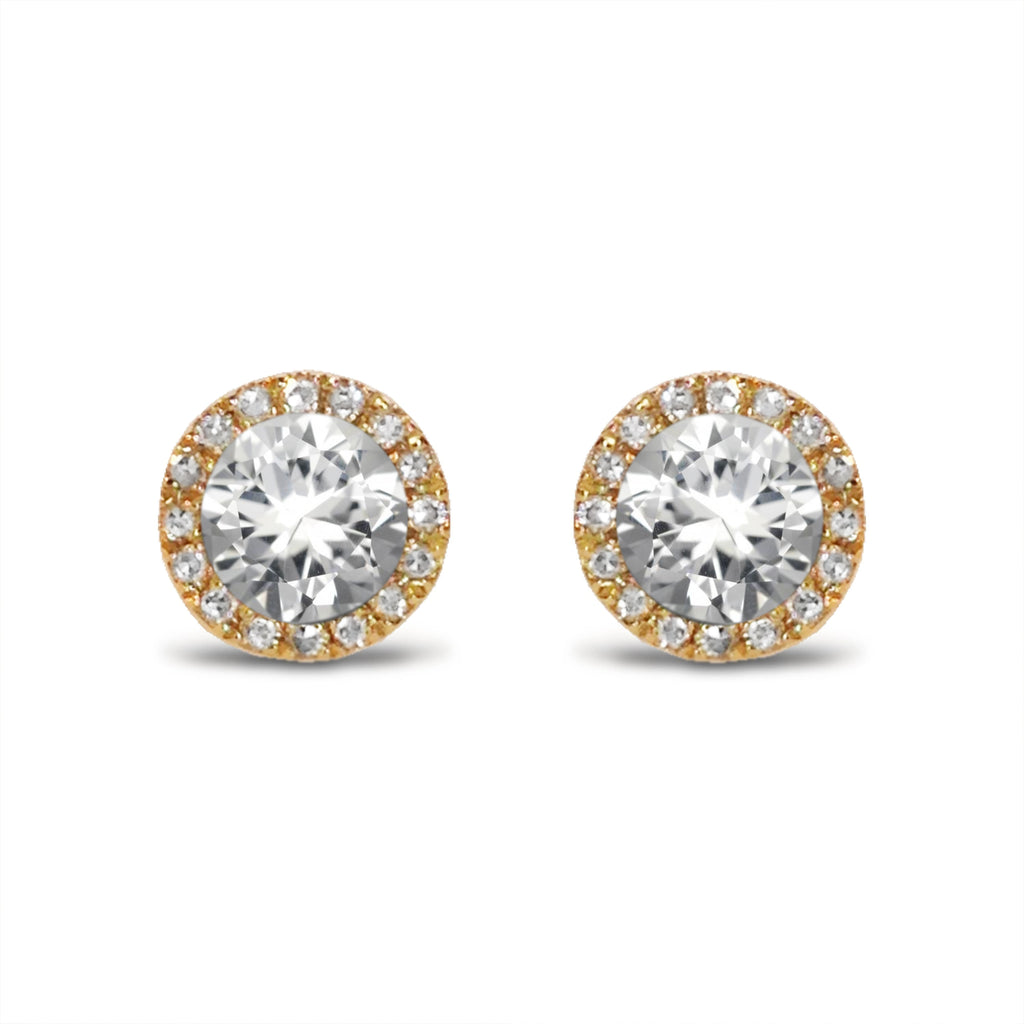 14K Gold Diamond Halo White Topaz Stud Earring ME22501AM