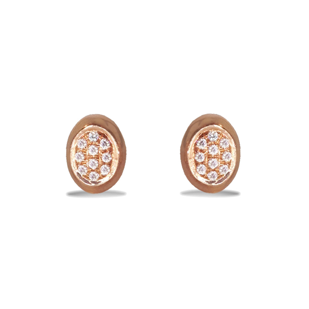 14K Gold Oval Pave Disc Diamond Stud Earrings ME22814