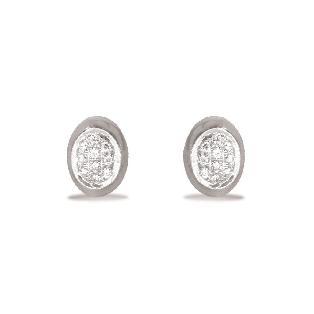 14K Gold Oval Pave Disc Diamond Stud Earrings ME22814