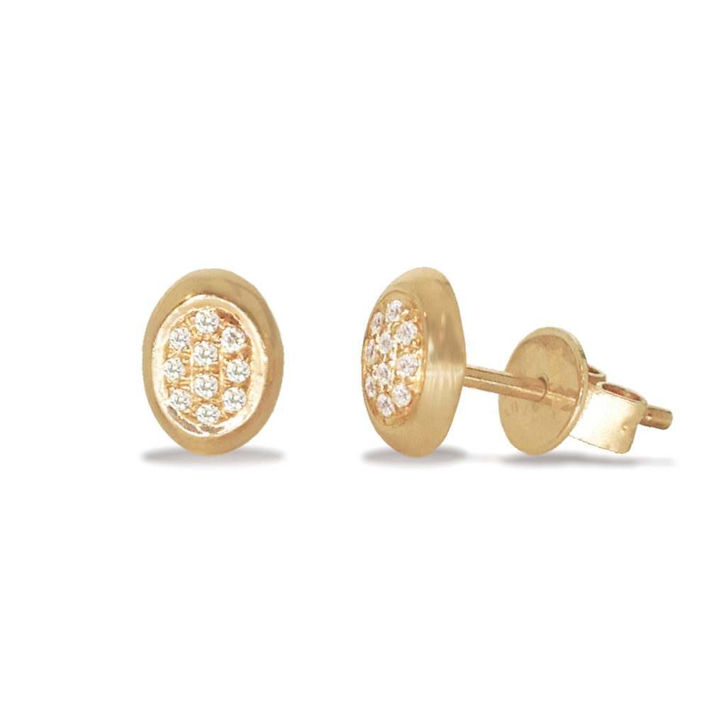 14K Gold Oval Pave Disc Diamond Stud Earrings ME22814