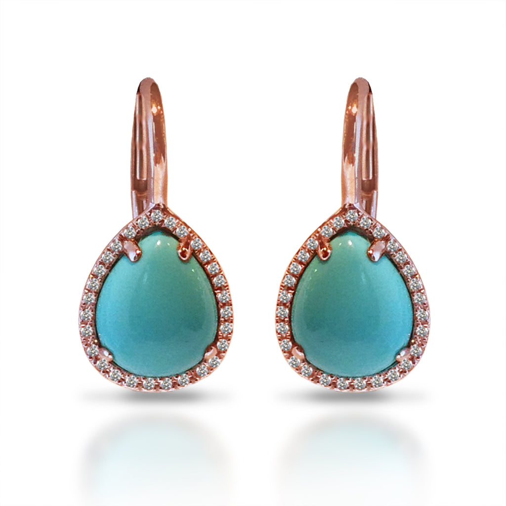 14K Gold Turquoise Teardrop Diamond Dangle Earrings ME2306TQ