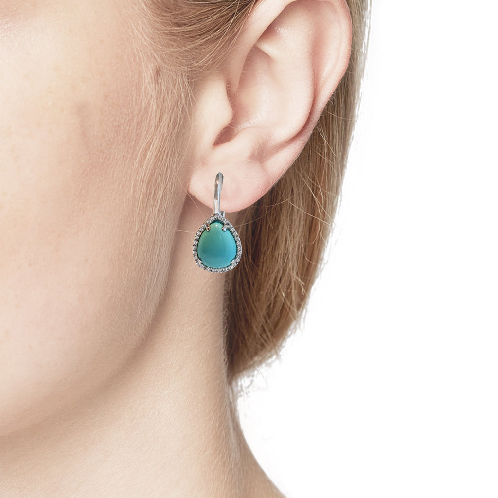 14K Gold Turquoise Teardrop Diamond Dangle Earrings ME2306TQ