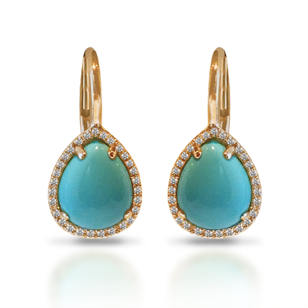 14K Gold Turquoise Teardrop Diamond Dangle Earrings ME2306TQ