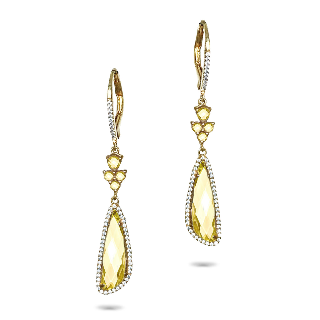 14k Trapezoid Pink Amethyst Diamond Dangle Earrings ME23745