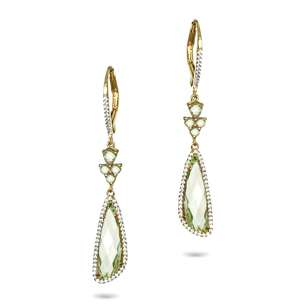 14k Trapezoid Pink Amethyst Diamond Dangle Earrings ME23745