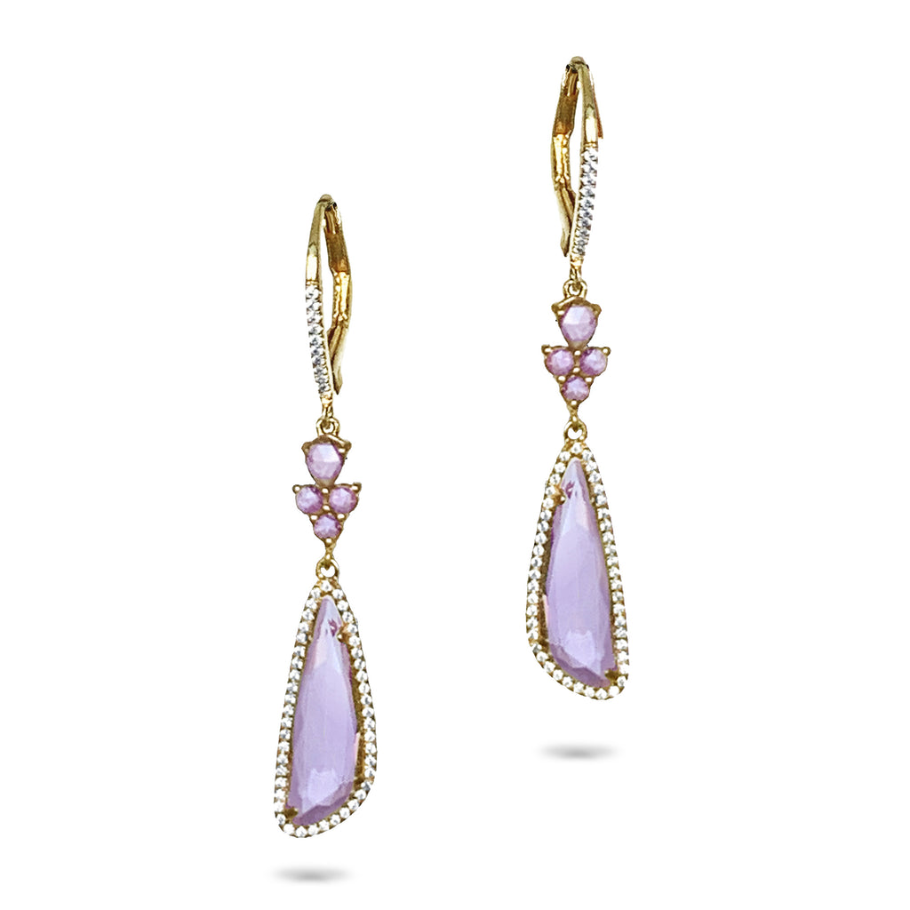 14k Trapezoid Pink Amethyst Diamond Dangle Earrings ME23745