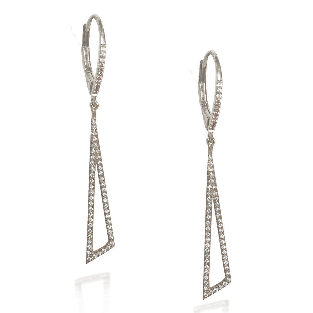14K Offset Triangle Diamond Dangle Hoop Earrings ME23779