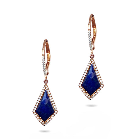 14k gold blue lapis irregular trillion dangle earrings ME25308LP