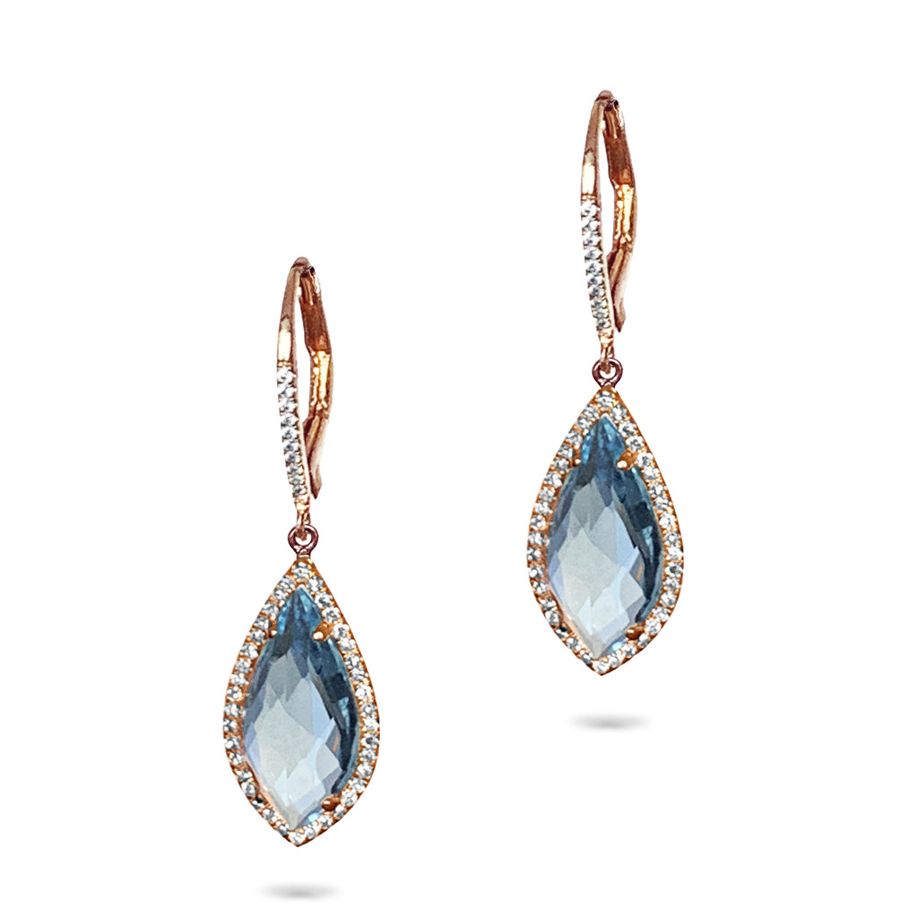 14k Vintage Halo Kite Blue Topaz Diamond Earrings ME23799