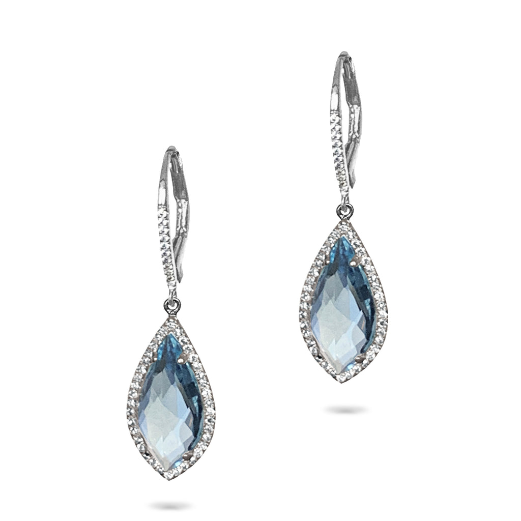 14k Vintage Halo Kite Blue Topaz Diamond Earrings ME23799