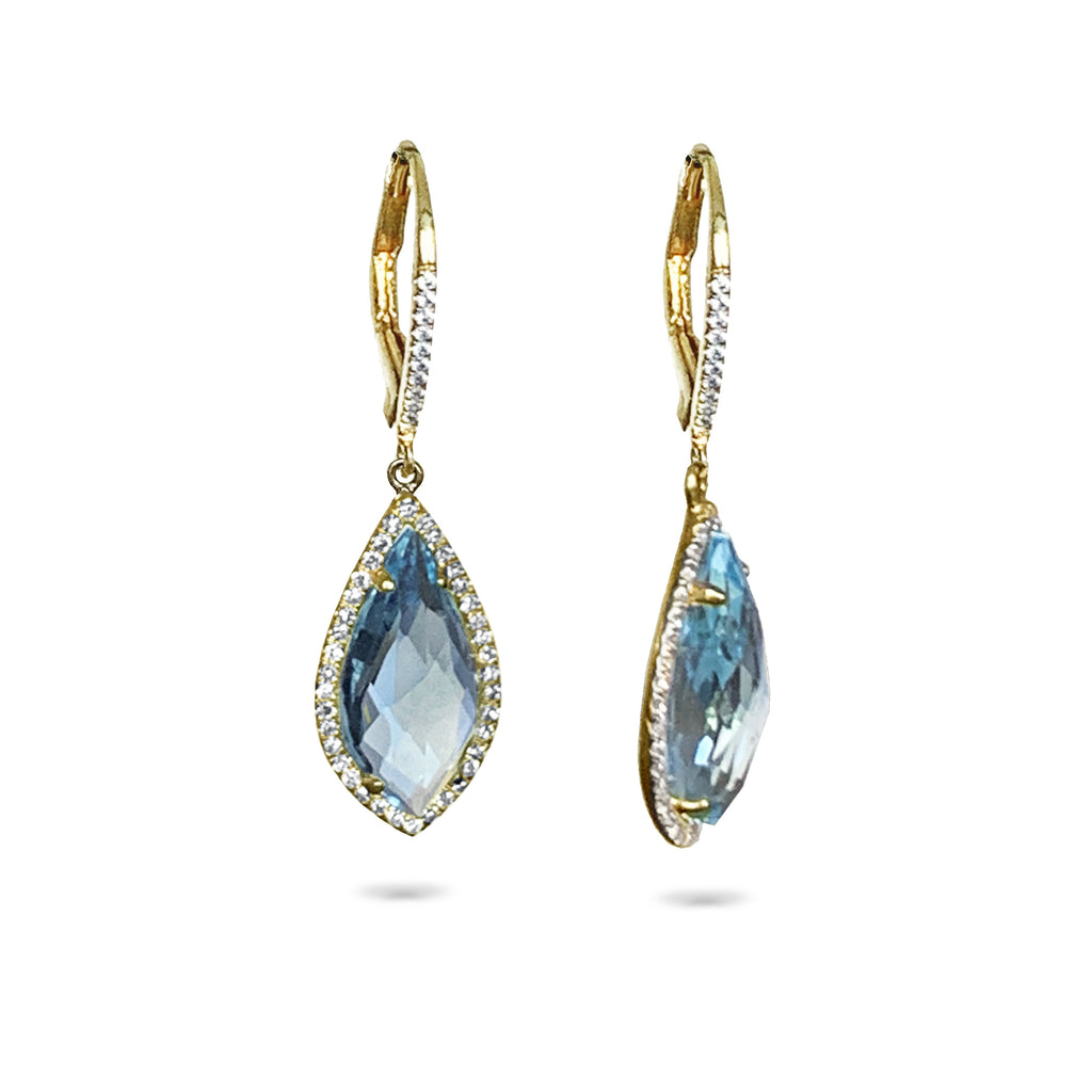 14k Vintage Halo Kite Blue Topaz Diamond Earrings ME23799