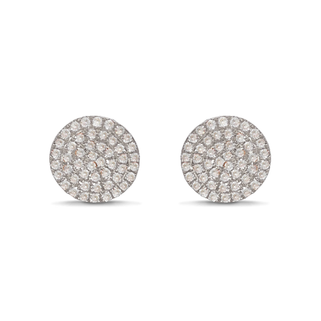 14K Gold Round Pave Diamond Disc Stud Earrings ME24091
