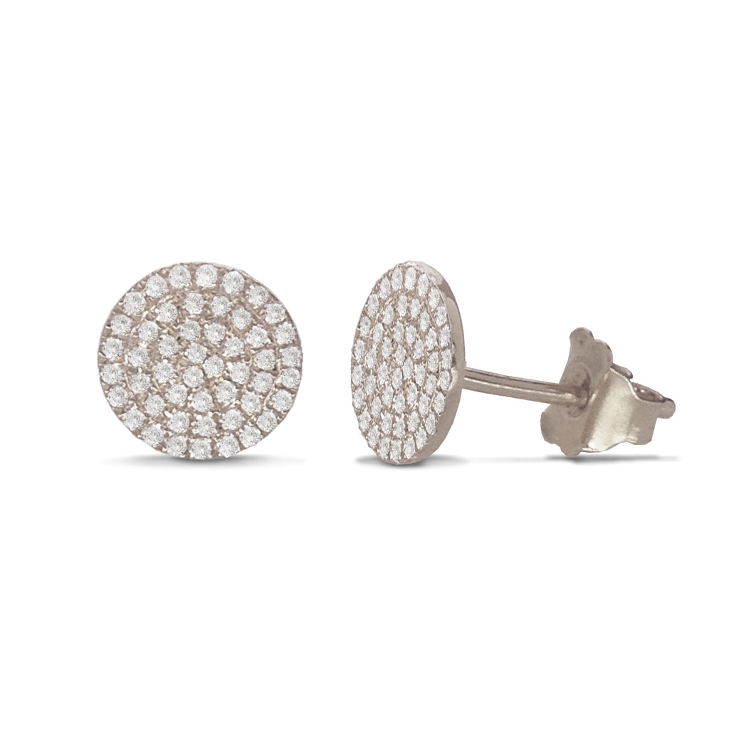 14K Gold Round Pave Diamond Disc Stud Earrings ME24091