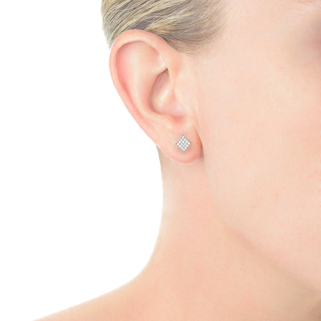 14K Gold Kite Shape Pave Disc Diamond Stud Earrings ME24322