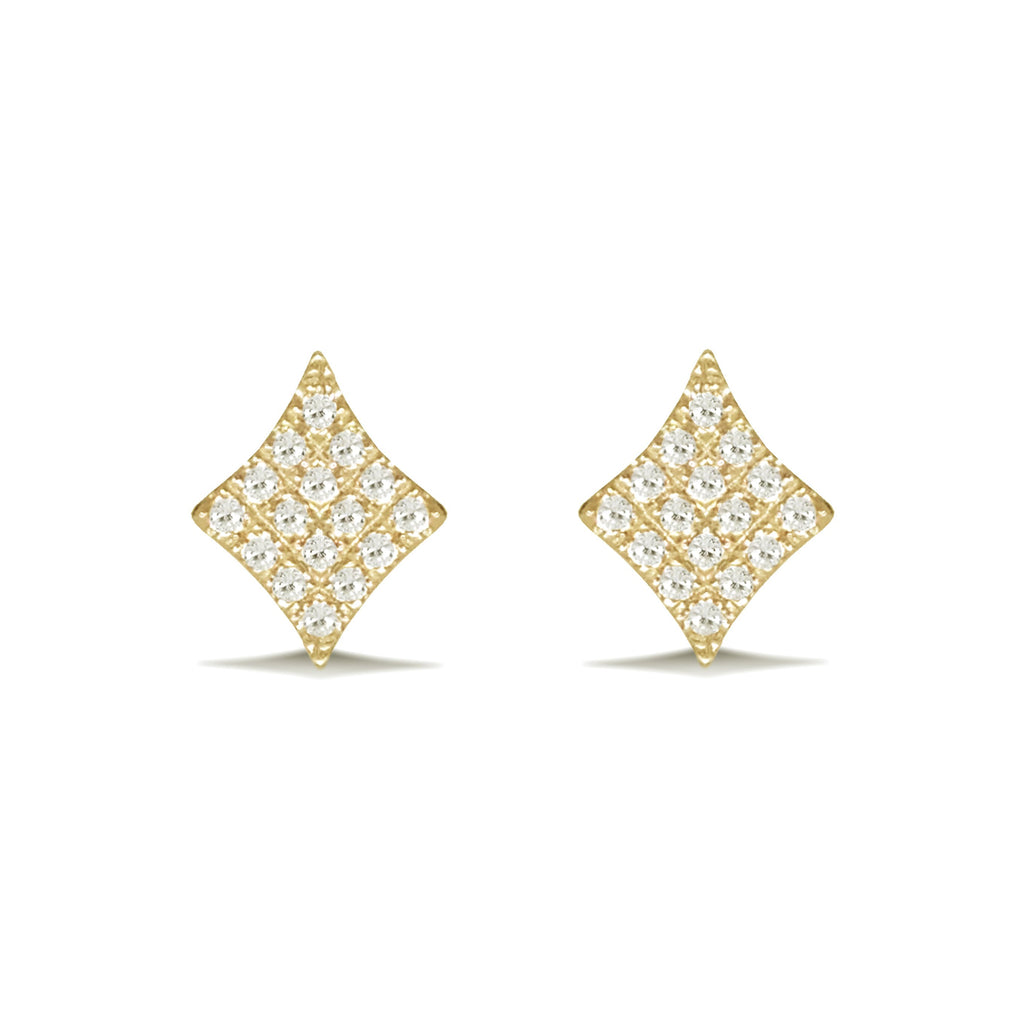 14K Gold Kite Shape Pave Disc Diamond Stud Earrings ME24322