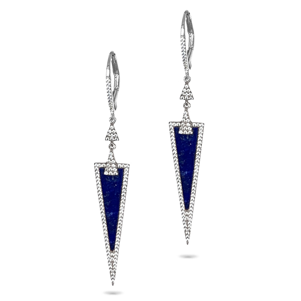 14k Gold Art Deco Lapis & Diamond Dangle Hoop Earrings ME24363