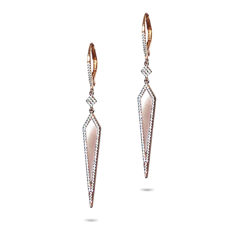 14k Pink Mother of Pearl & Diamond Dangle Earrings ME24364