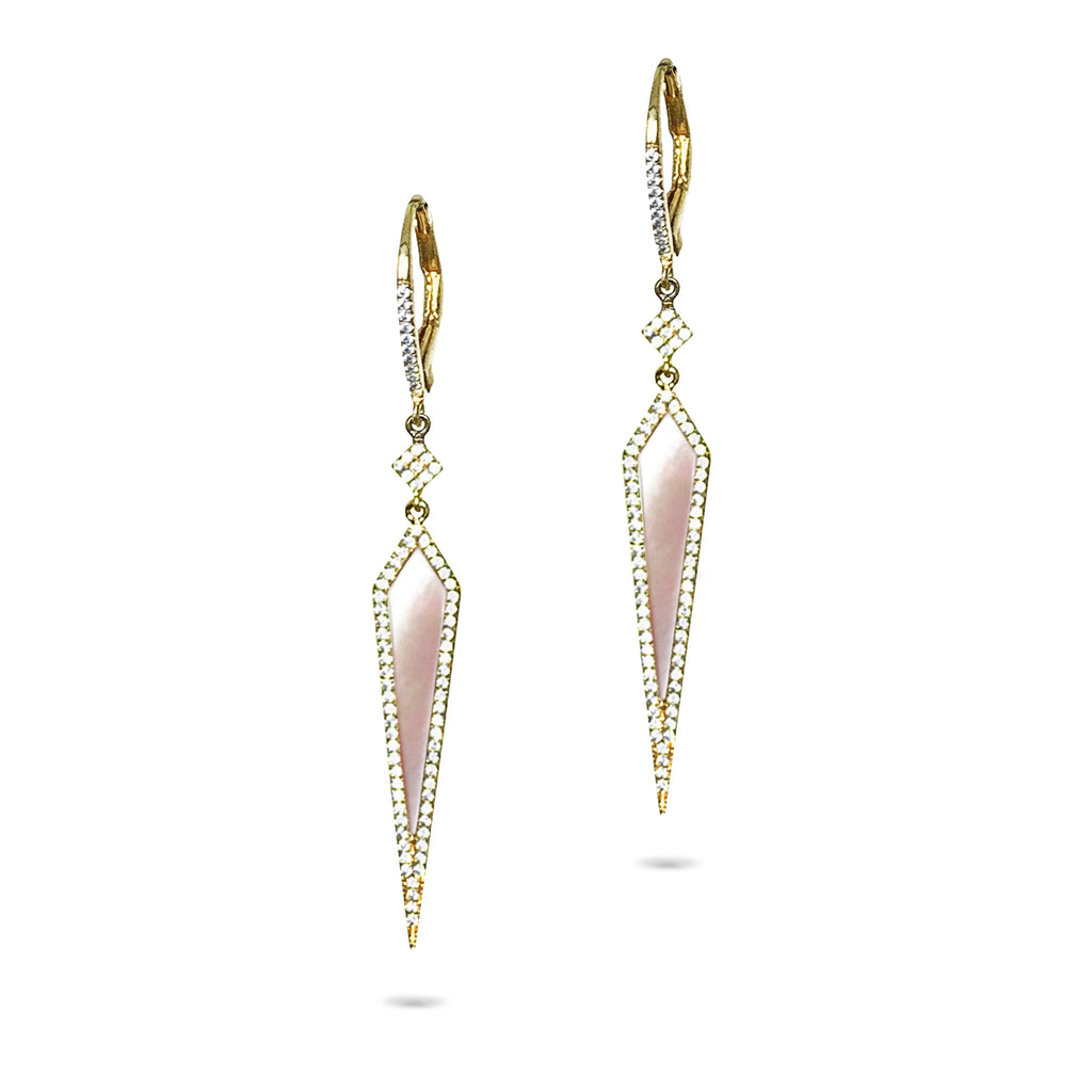 14k Pink Mother of Pearl & Diamond Dangle Earrings ME24364