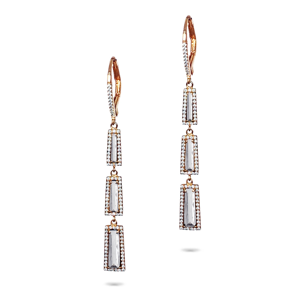 14k gold Art Deco Baguette White Topaz Earrings ME24539