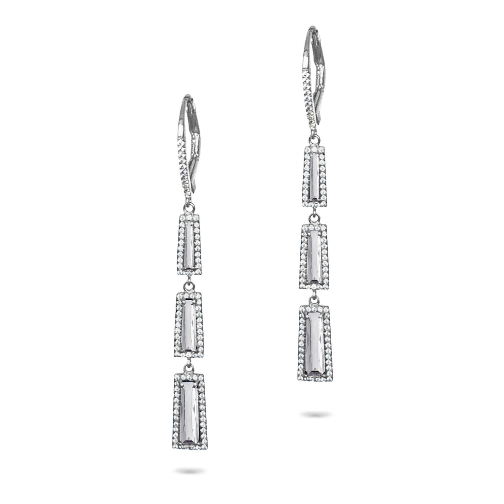 14k gold Art Deco Baguette White Topaz Earrings ME24539