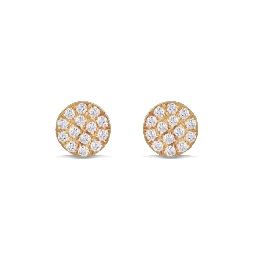 14K Small Pave Diamond Disc Stud Earrings ME24627
