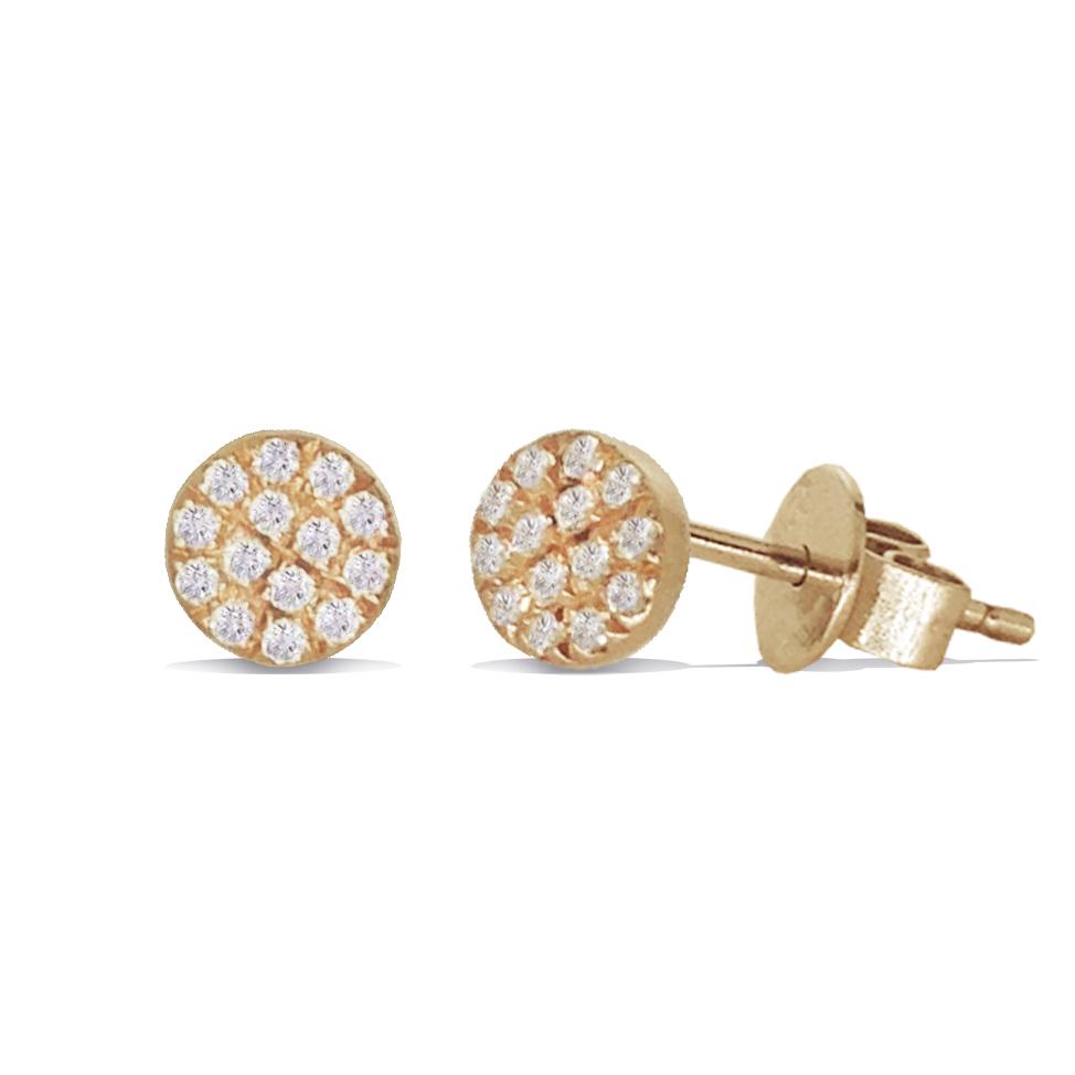 14K Small Pave Diamond Disc Stud Earrings ME24627