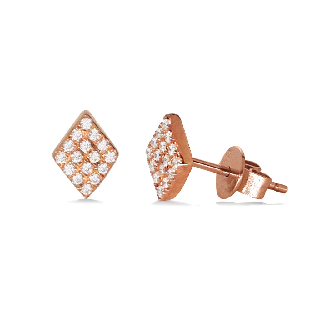 14K Gold Mini Diamond Shape Pave Diamond Stud Earrings ME24643