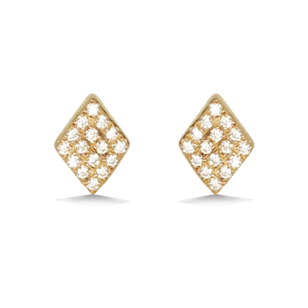 14K Gold Mini Diamond Shape Pave Diamond Stud Earrings ME24643