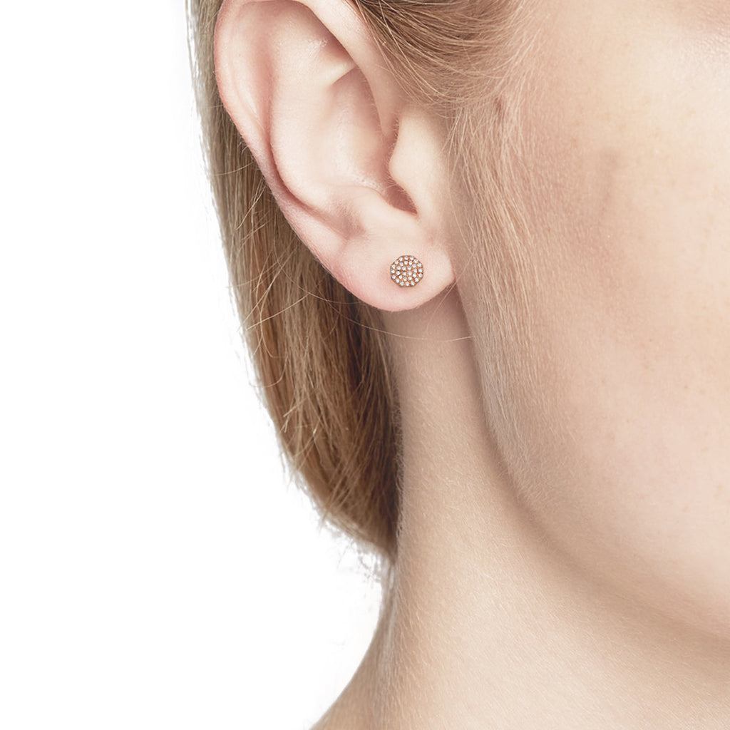 14K Hexagon Pave Diamond Disc Stud Earring ME24843