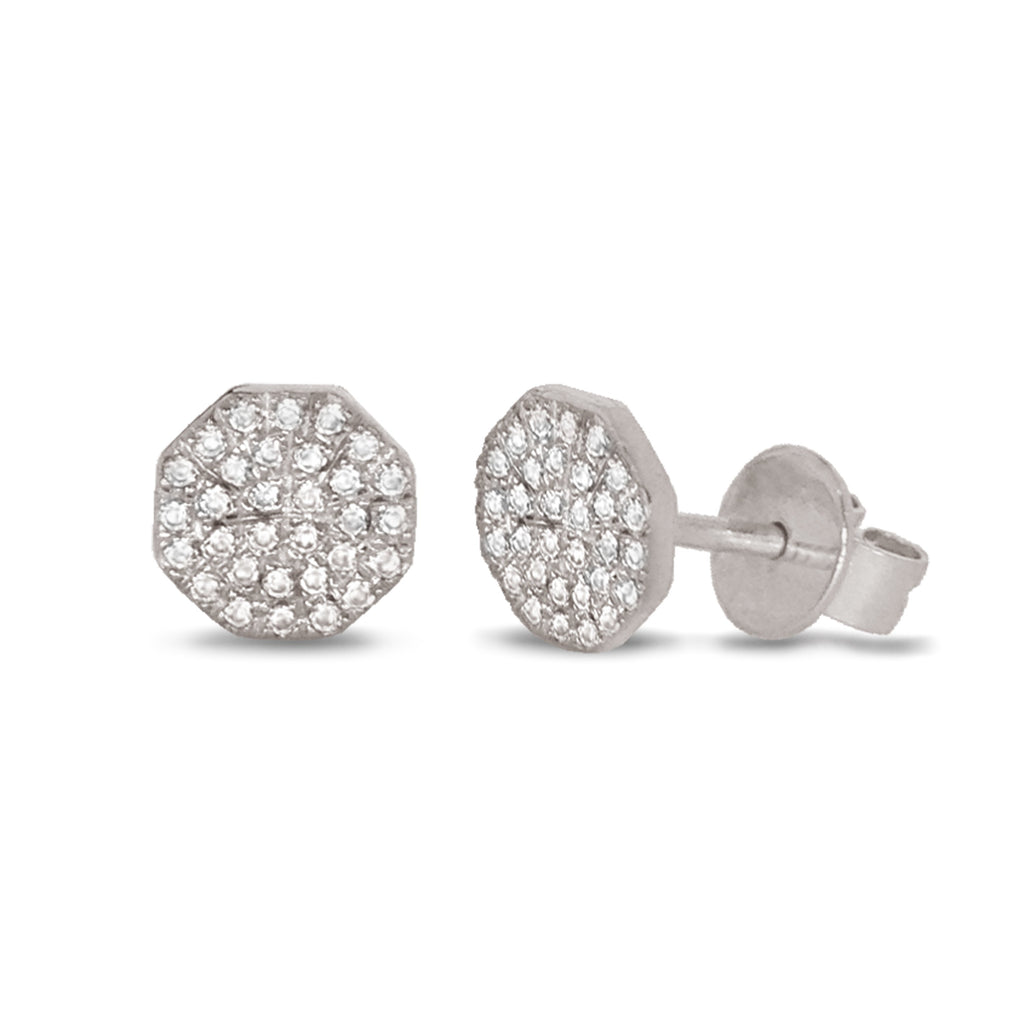 14K Hexagon Pave Diamond Disc Stud Earring ME24843
