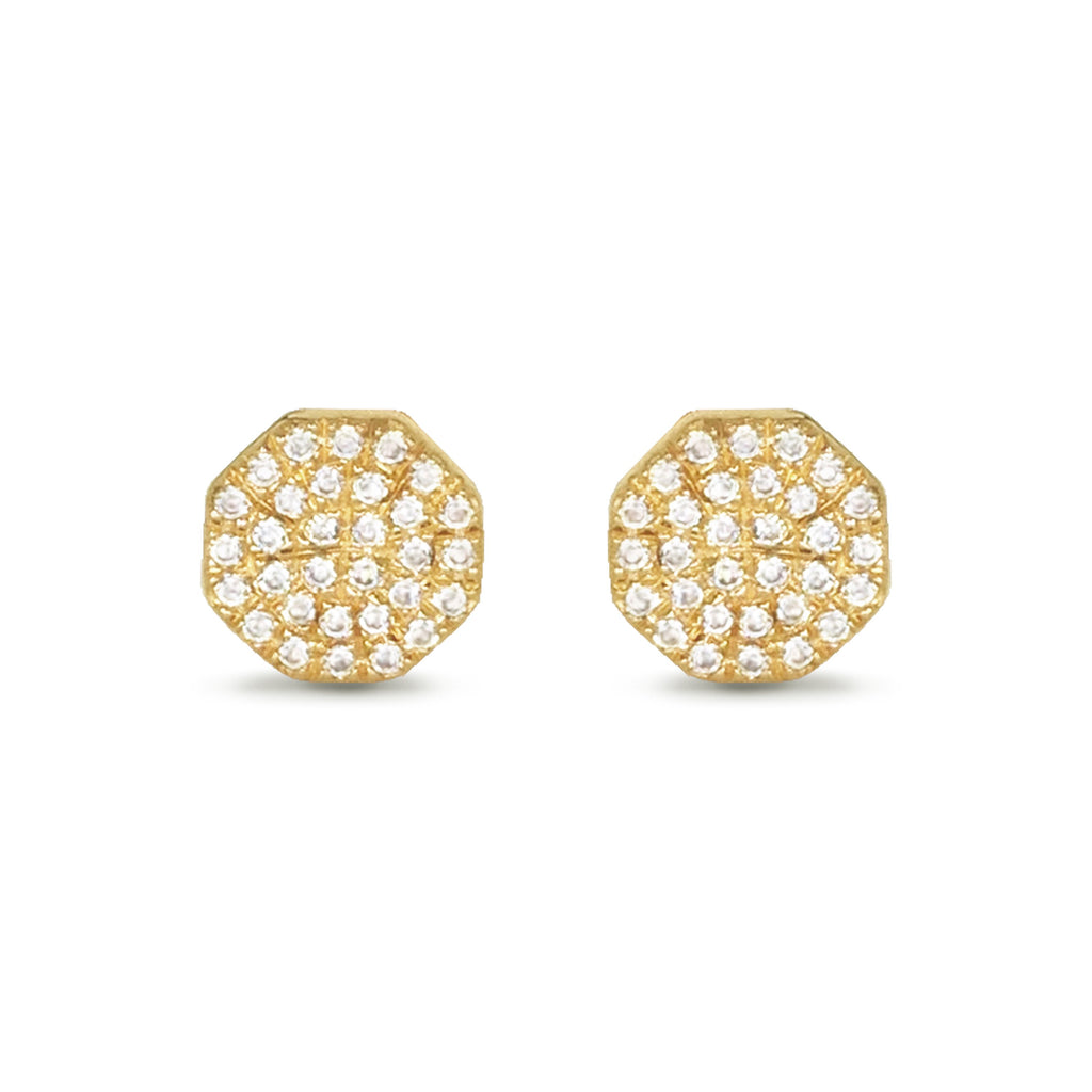 14K Hexagon Pave Diamond Disc Stud Earring ME24843