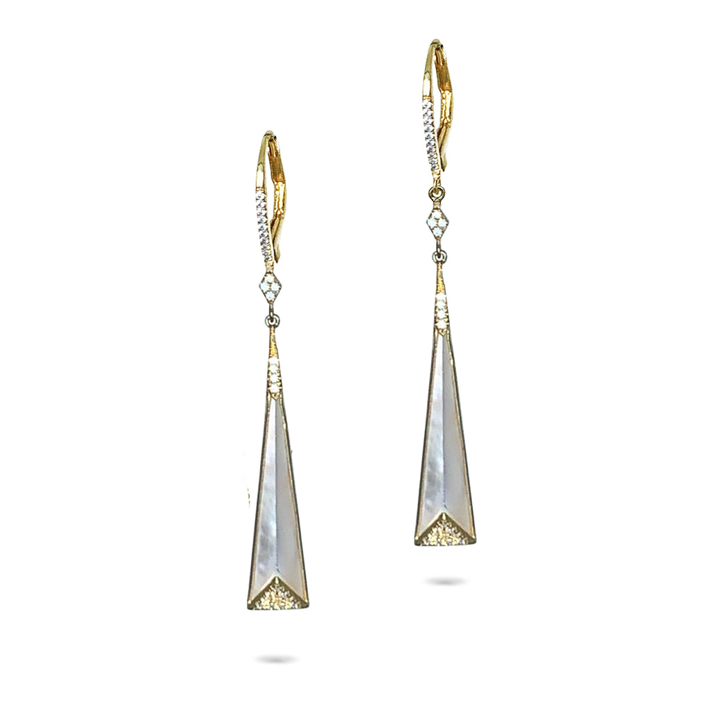 14k Mother of Pearl Diamond Dangle Earrings ME24875