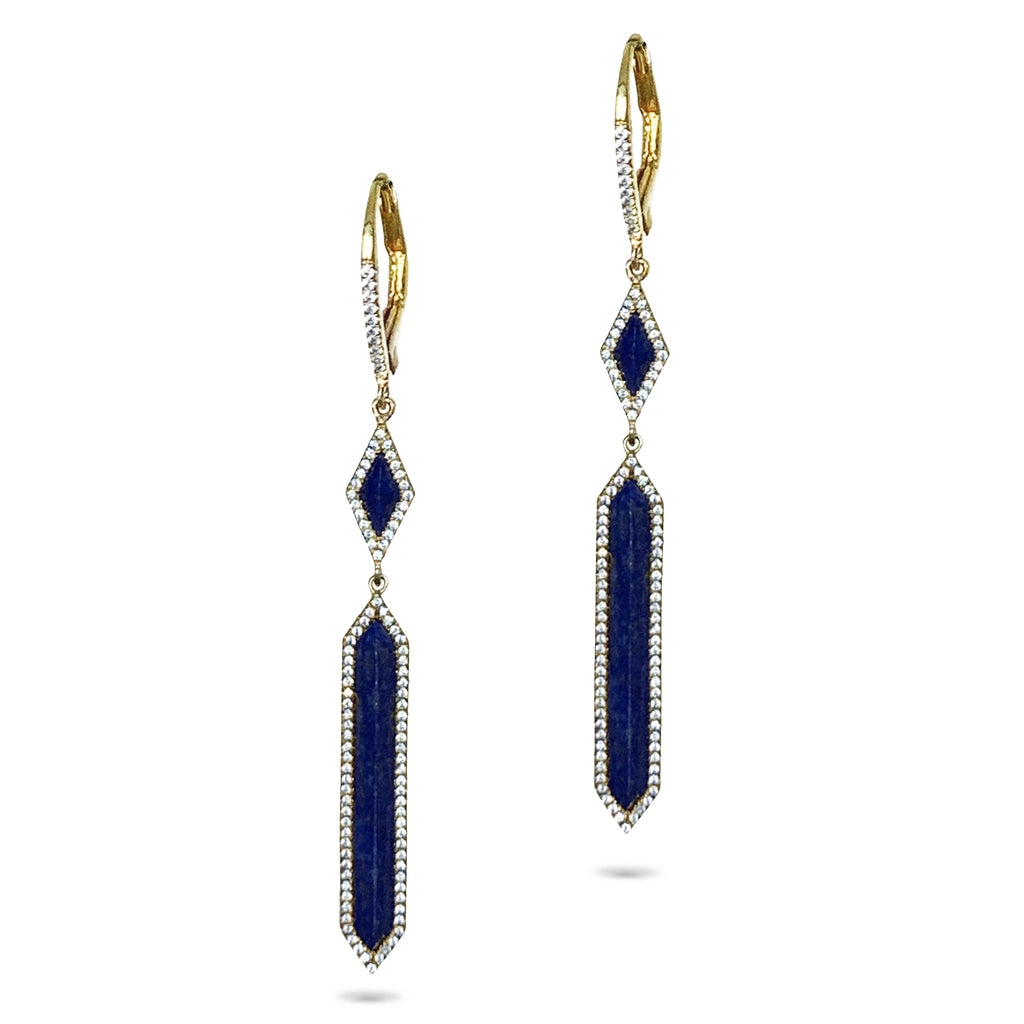 14k gold Art Deco Blue Lapis Diamond Earrings ME24899