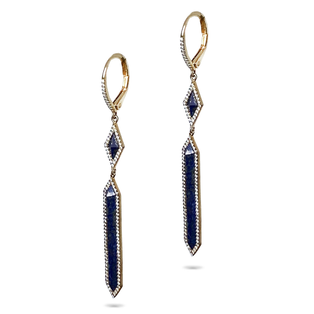 14k gold Art Deco Blue Lapis Diamond Earrings ME24899