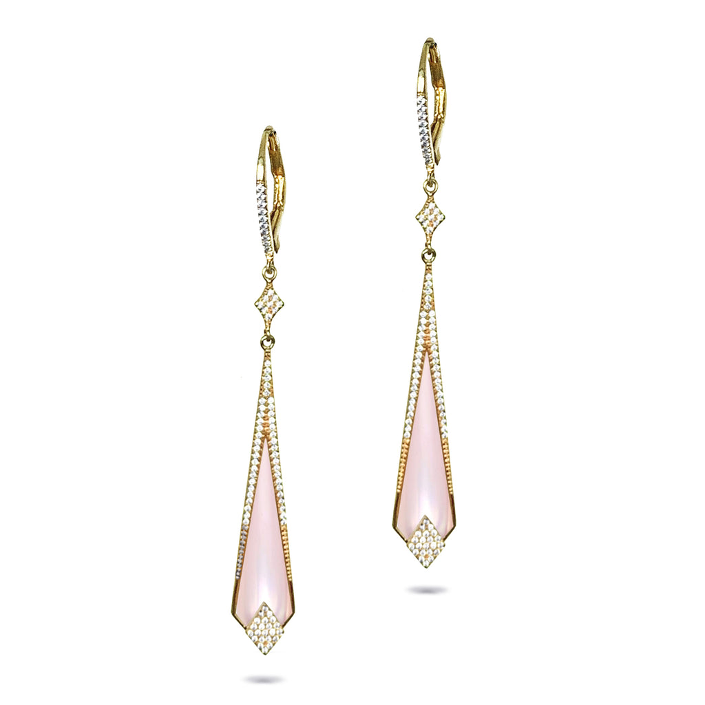 14k Gold Art Deco Mother of Pearl Diamond Earrings ME24913