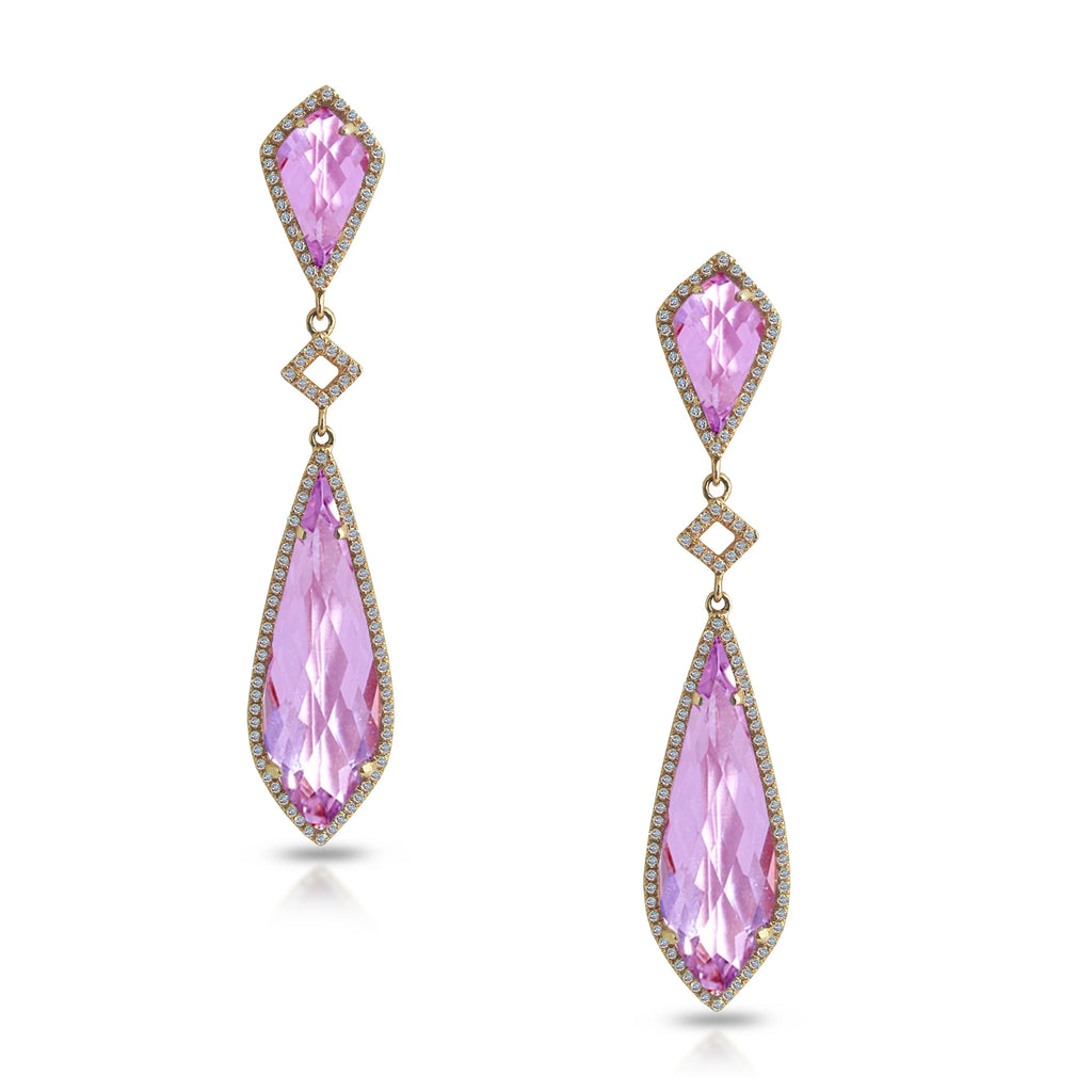 14k gold art deco Pink Amethyst kite Earrings ME25074