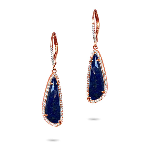 14k gold Art Deco Blue Lapis Diamond Earrings ME24899