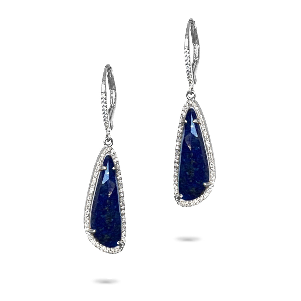 14k gold blue lapis irregular trillion dangle earrings ME25308LP