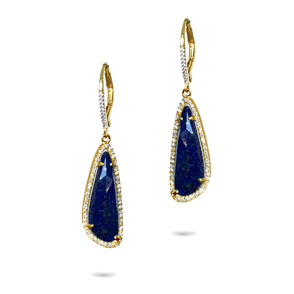 14k gold blue lapis irregular trillion dangle earrings ME25308LP